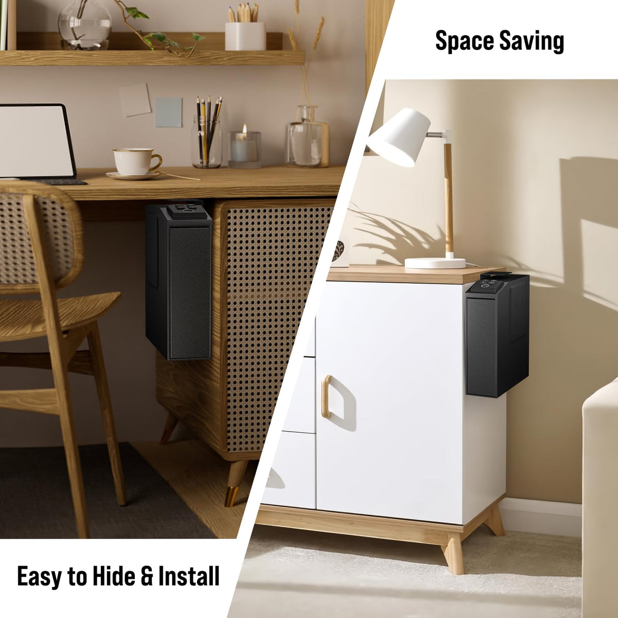 CLUTTO Biometric Slider Gun Safe for Handgun, Fingerprint Gun Safe Supports Quickly Access with 3 Ways, Fingerprint, PIN Code and Key, Hidden Gun Safe Box for Cloakroom Nightstand and Vehicle. Black CLUTTO