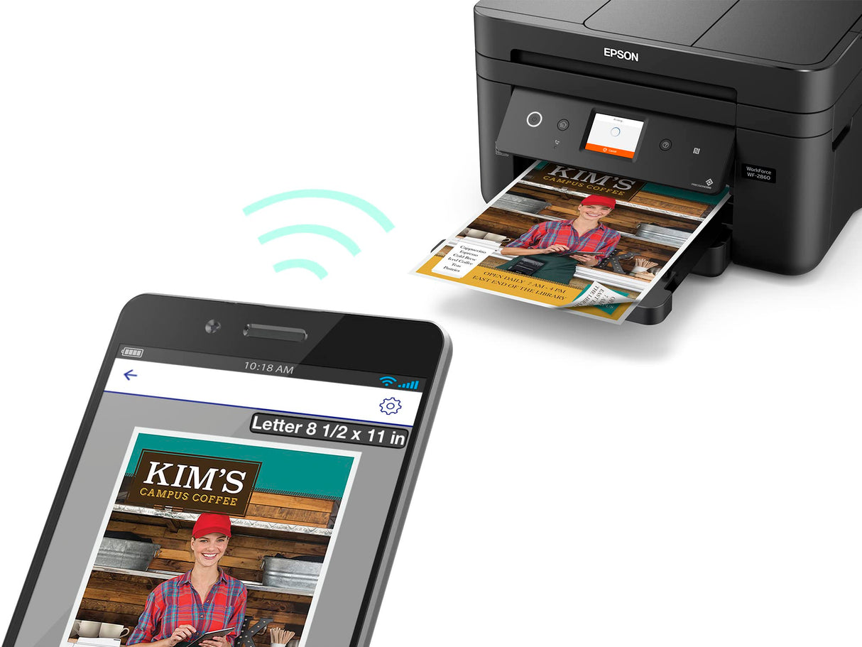Epson Workforce WF-2860 All-in-One Wireless Color Inkjet Printer, Black - Print Scan Copy Fax - Ethernet NFC Auto 2-Sided Borderless Printing, 14 ppm, 4800 x 1200 dpi, 30-Sheet ADF, Voice Activated Epson