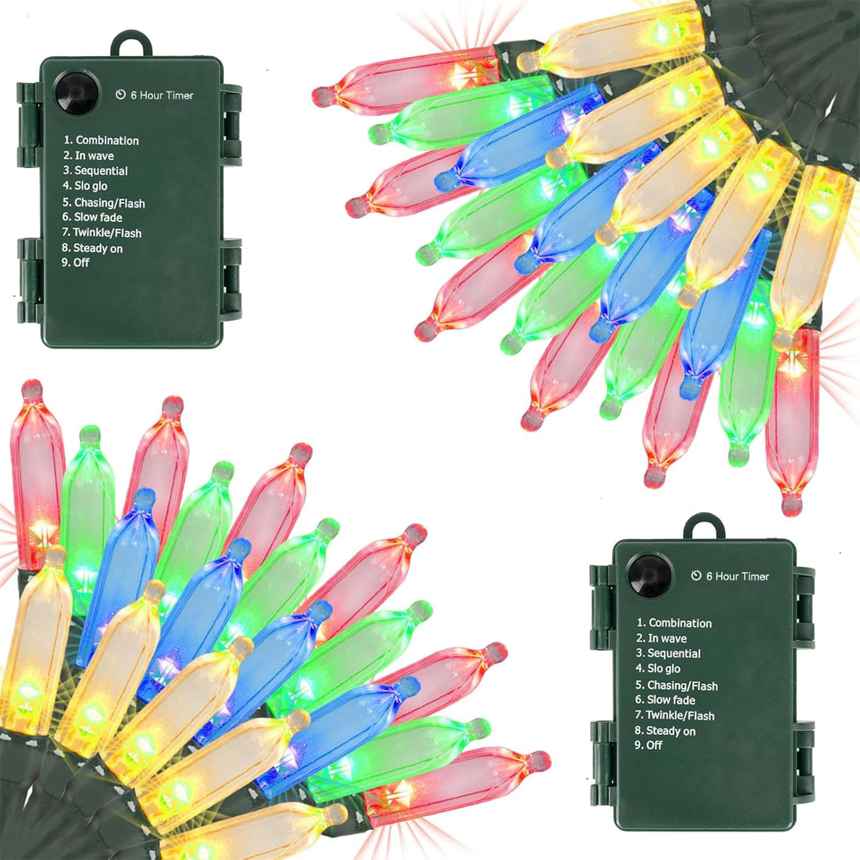 Battery Operated Christmas Lights 2 Pack 18 Ft 50 Count Clear Mini String Lights Battery Powered with 6 Hour Timer Xmas Tree Lights Outdoor Waterproof for Indoor Party Festival Decorations (2PC;50LED) QOCNAM