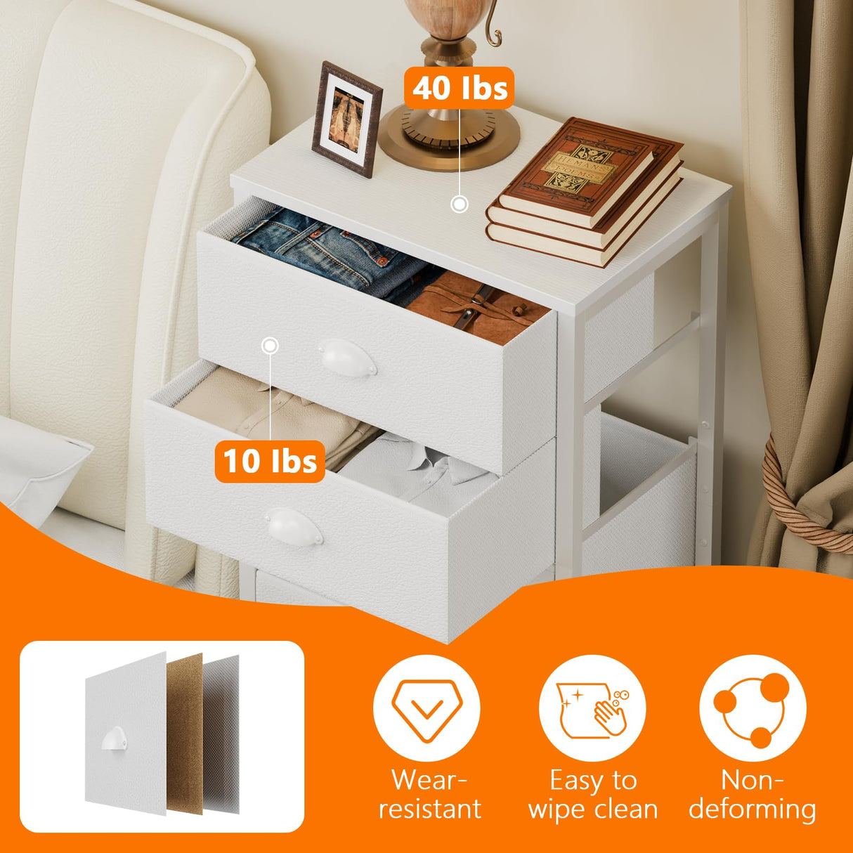 Furnulem White Tall Dresser for Bedroom,Vertical Storage Tower Unit and End Table with 6 Drawers, Nightstand Furniture with Fabric Drawer Organizer in Living Room,Closet,Entryway,Hallyway Furnulem