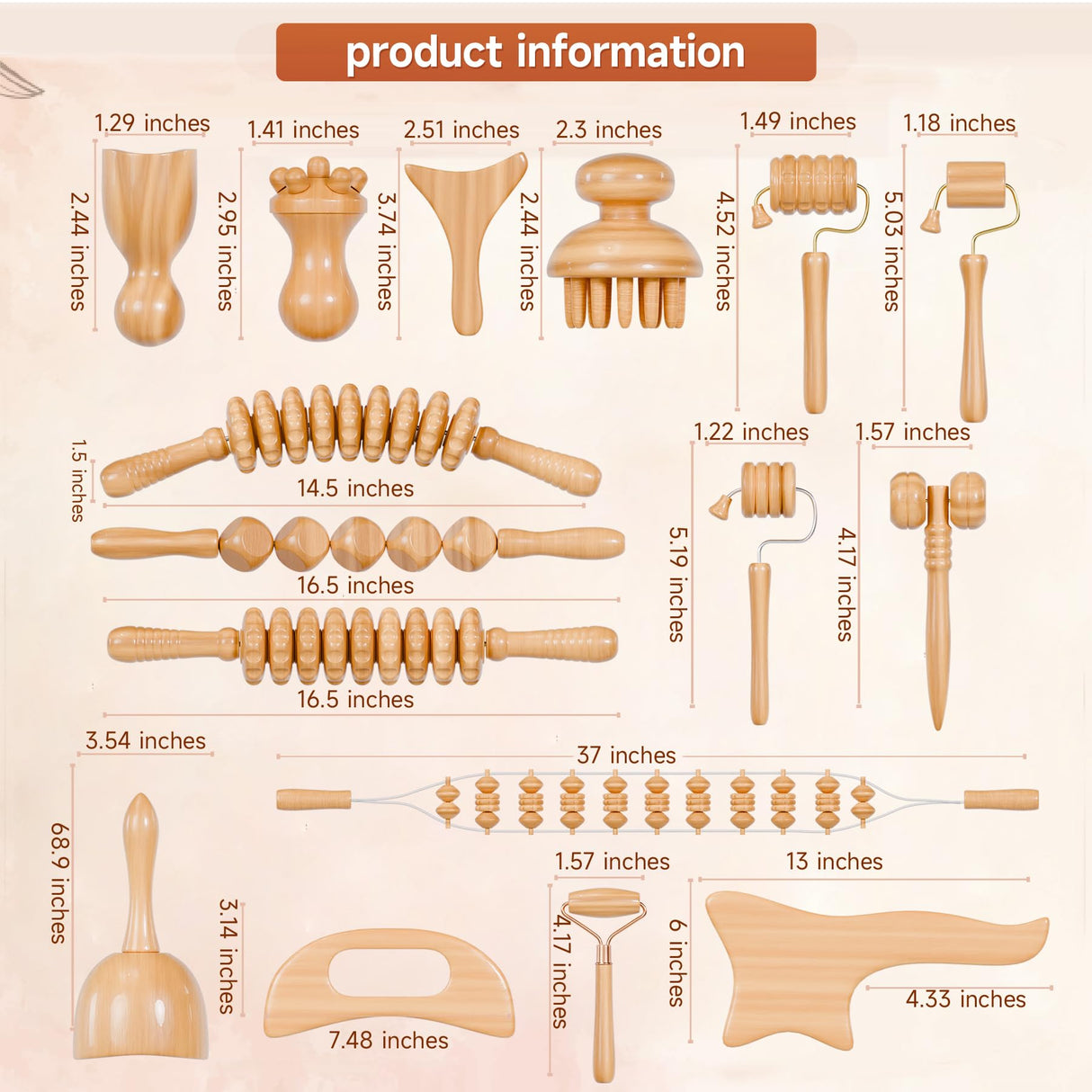 pumedic Wood Therapy Massage Tools 16-in-1 Lymphatic Drainage Massager Maderoterapia Kit Therapy Tools for Body Sculpting Muscle Pain Relief Lymphatic Drainage Women Face Wood Roller Massager Tools pumedic