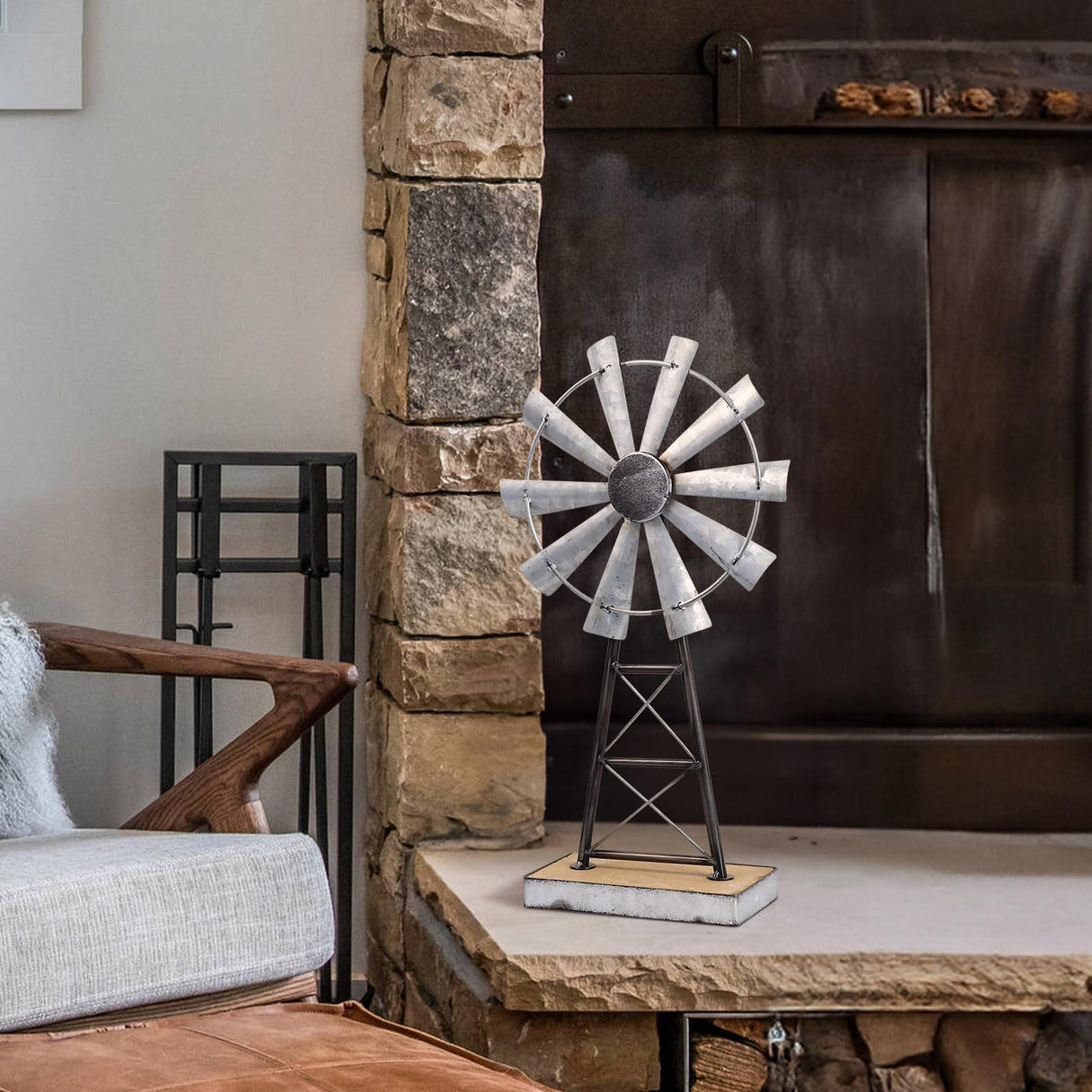 MODE HOME Charming Tall Galvanized Windmill Decor, Metal Windmill Accent for Farmhouse Shelf Decor and Living Room, Adding a Touch of Rustic Farmhouse Decor to Your Home Space MODE HOME