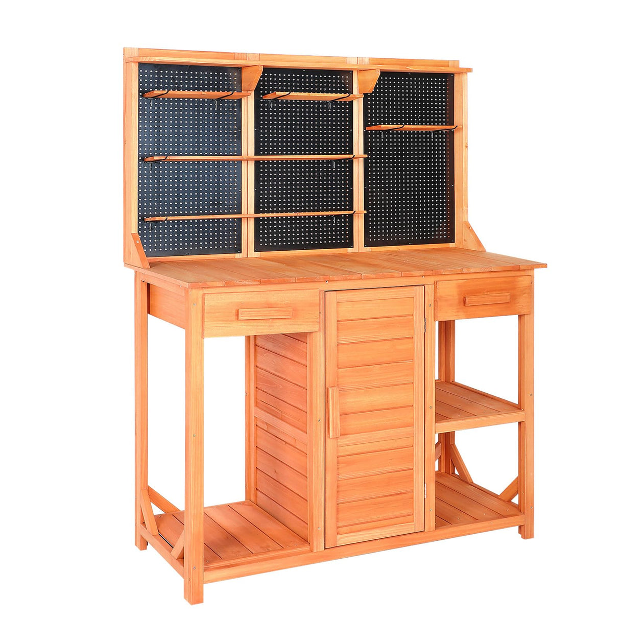 Agitree Outdoor Potting Bench with Double Doors,Drawer Garden Potting Table with Adjustable Shelf/Hooks,Wooden Potting Benches with Cabinet for Backyard,Patio.(45x49x14 inches Agitree