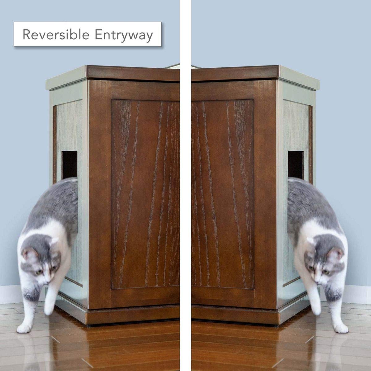 THE REFINED FELINE Cat Litter Box Enclosure Cabinet, Modern, Mahogany Brown, Adjustable Levelers, XLarge, Hidden Litter Cat Furniture with Drawer THE REFINED FELINE