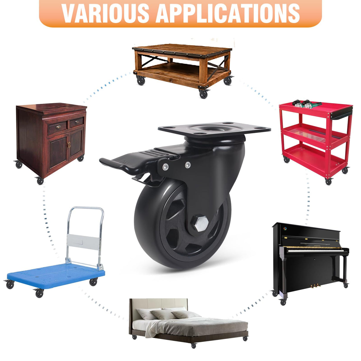 4 Inch Caster Wheels 2000lbs,Casters Set of 4,Heavy Duty Plate Casters with Double Ball Bearings,YAEMIKY Premium Polyurethane Swivel Caster Wheels for Cart,Furniture,Workbench(16pcs Screws Included) YAEMIKY