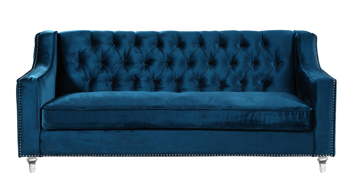 Iconic Home Dylan Velvet Modern Contemporary Button Tufted with Silver Nailhead Trim Round Acrylic Feet Sofa Iconic Home