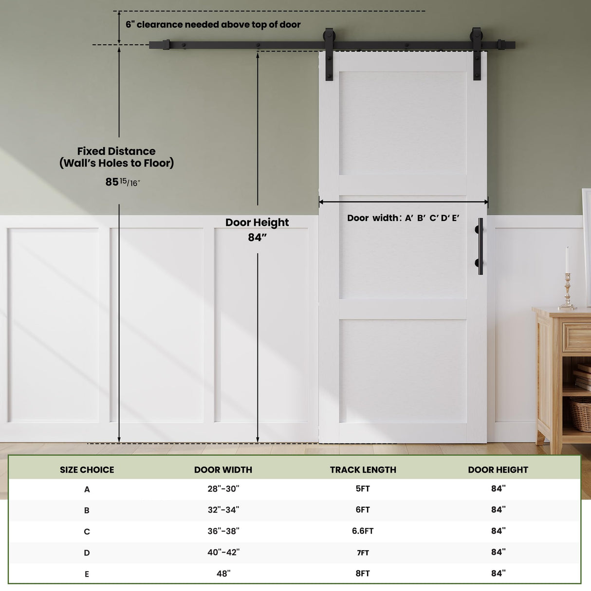 SmartStandard 36in x 84in Sliding Barn Door with 6.6FT Barn Door Hardware Track Kit & Handle, Waterproof PVC Surface, Pre-Drilled Holes Easy to Assemble, White, Solid, MDF, 3 Panel SMARTSTANDARD