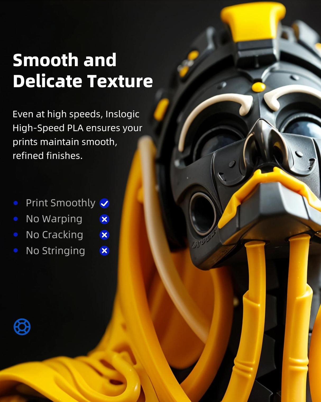 Inslogic High-Speed PLA Filament 1.75mm 3D Printer Filament, 50-600mm/s Rapid Printing PLA, Smooth Flow & No Clogging, 1kg Spool (2.2lbs) Fit Most FDM 3D Printers, Black Inslogic