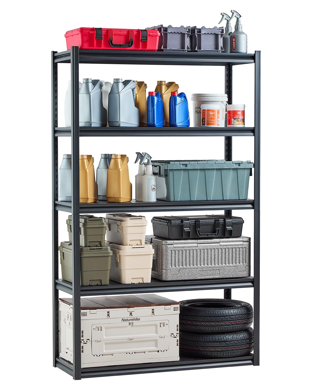 VEVOR Storage Shelves, 3000 lbs, 5 Tier Garage Storage Shelving, 18" D x 48" W x 78" H Adjustable Metal Shelves for Garage Shelves Utility Rack Shelf, Ideal for Kitchen, Warehouse, Basement, Black VEVOR