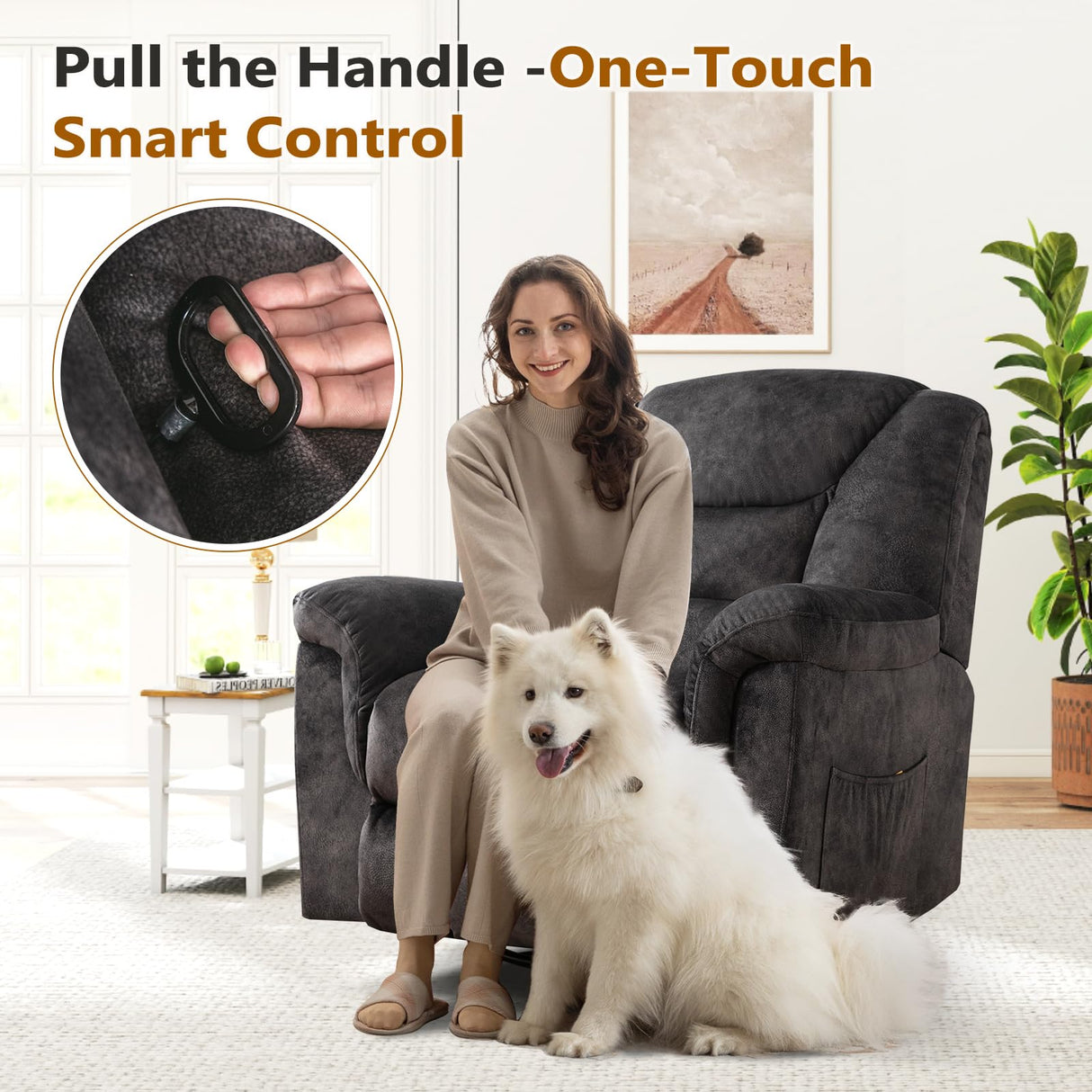 ANJ Rocking Recliner Chair Oversized Swivel Rocker Recliners, Comfy Glider Rocking Chairs for Big Man, Extra Wide Recliners Overstuffed Reclining Chair for Living Room, Grey ANJ