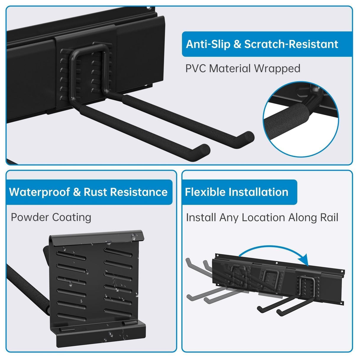TICONN Garage Organization Tool Storage Utility Rack, Heavy Duty Wall Mounted Hanger Organizer System for Shed Garden Yard Tools, Ski Gears, Broom, Rake, Shovel (48" w/ 6 Hooks) TICONN