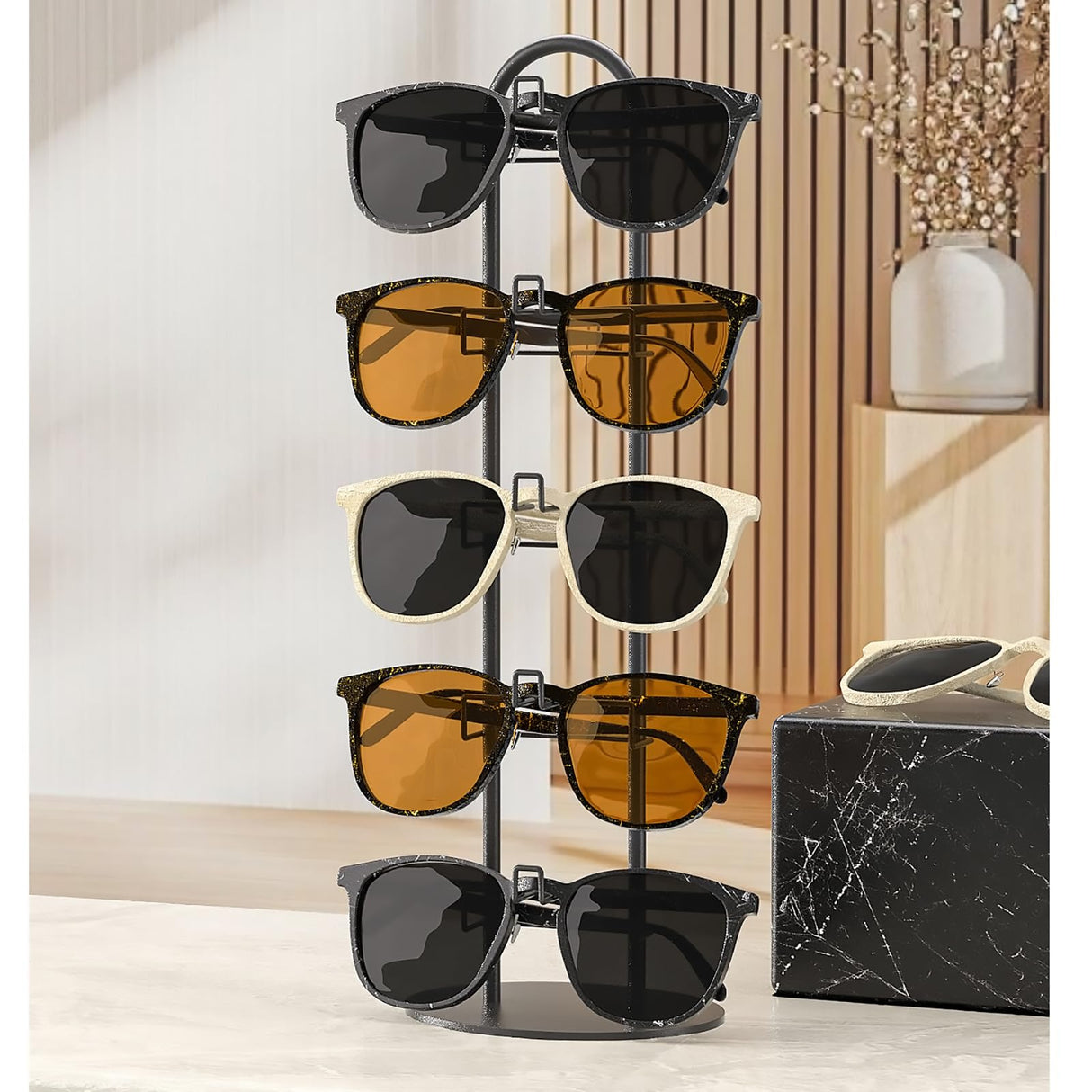 KunGe Sunglasses Organizer for Women, Glasses Holder, Sunglasses Display, Eyeglasses Rack Metal Frame, Eye Glass Holder Stand for Nightstand (Black) KunGe