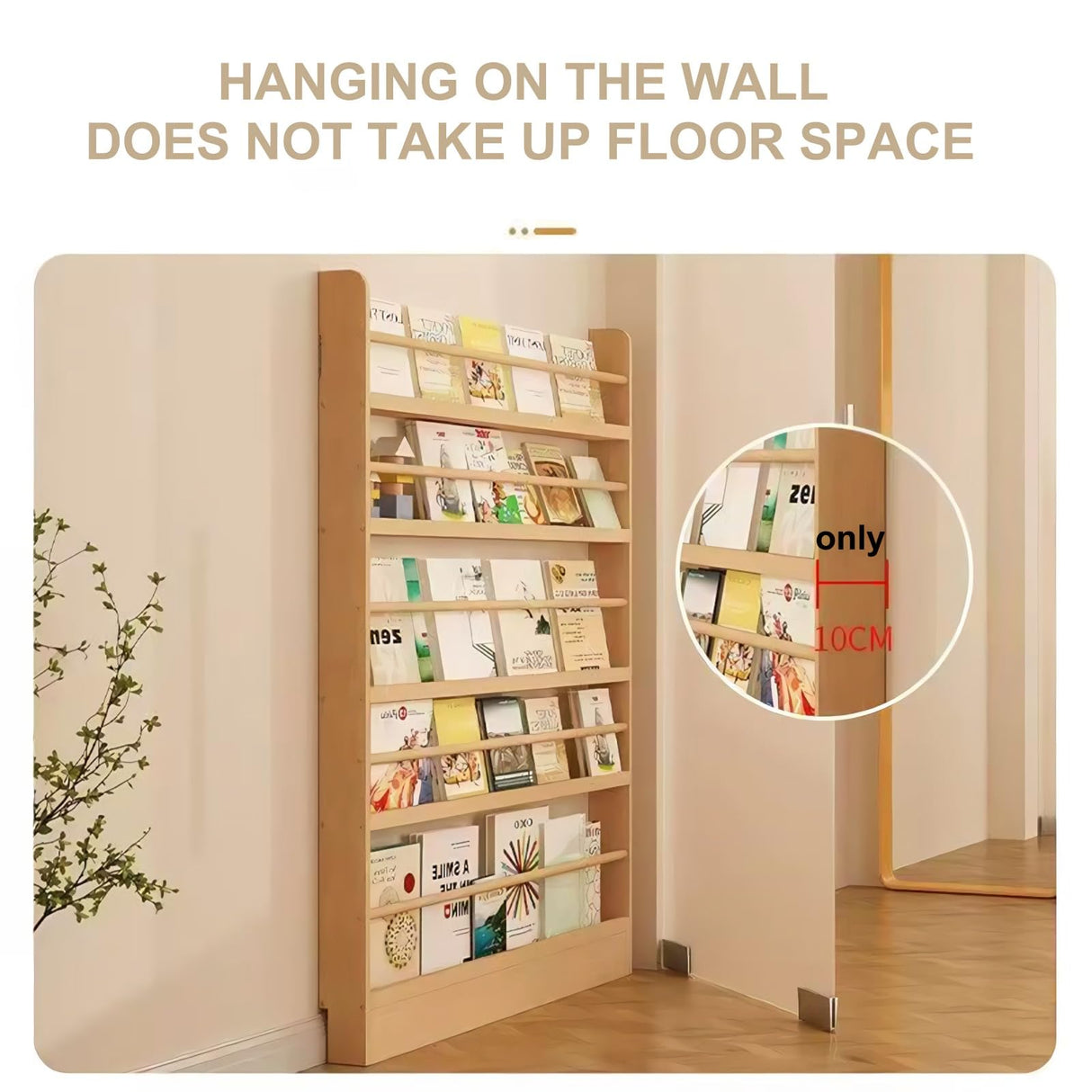 Orixal Bookshelf Behind The Door, Floor-Standing Children's Picture Book Rack, 6-Tier Wall-Mounted Bookcase, Wall-Mounted Cabinet for Home, Bedroom, Living Room, Office Orixal