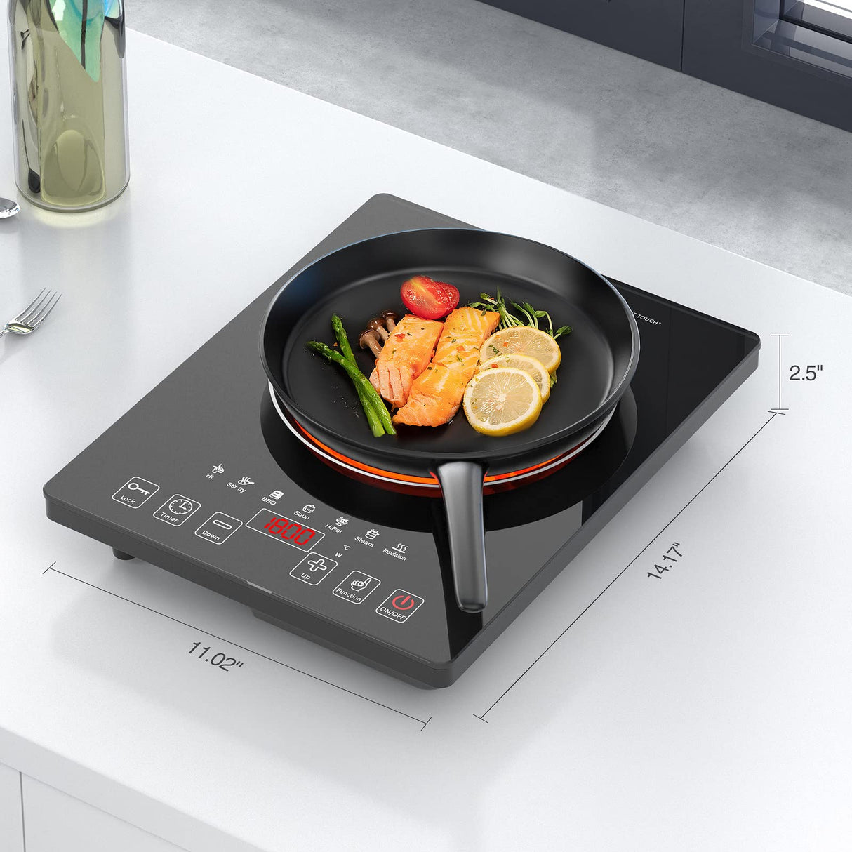 Electric Cooktop, Portable Electric Cooktop 1800W Single Burner Stove with LED Touch Screen, 8 Power & 8 Temperature Levels, Timer, Microcrystalline Panel,120V Energy Saving Hot Plate for Home Camping GTKZW