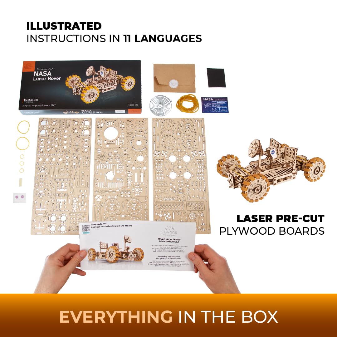 UGEARS NASA Lunar Rover Model Kit - 3D Wooden Mechanical Puzzles for Adults to Build - Space Gifts for Teen - NASA Official Space Model Kits UGEARS