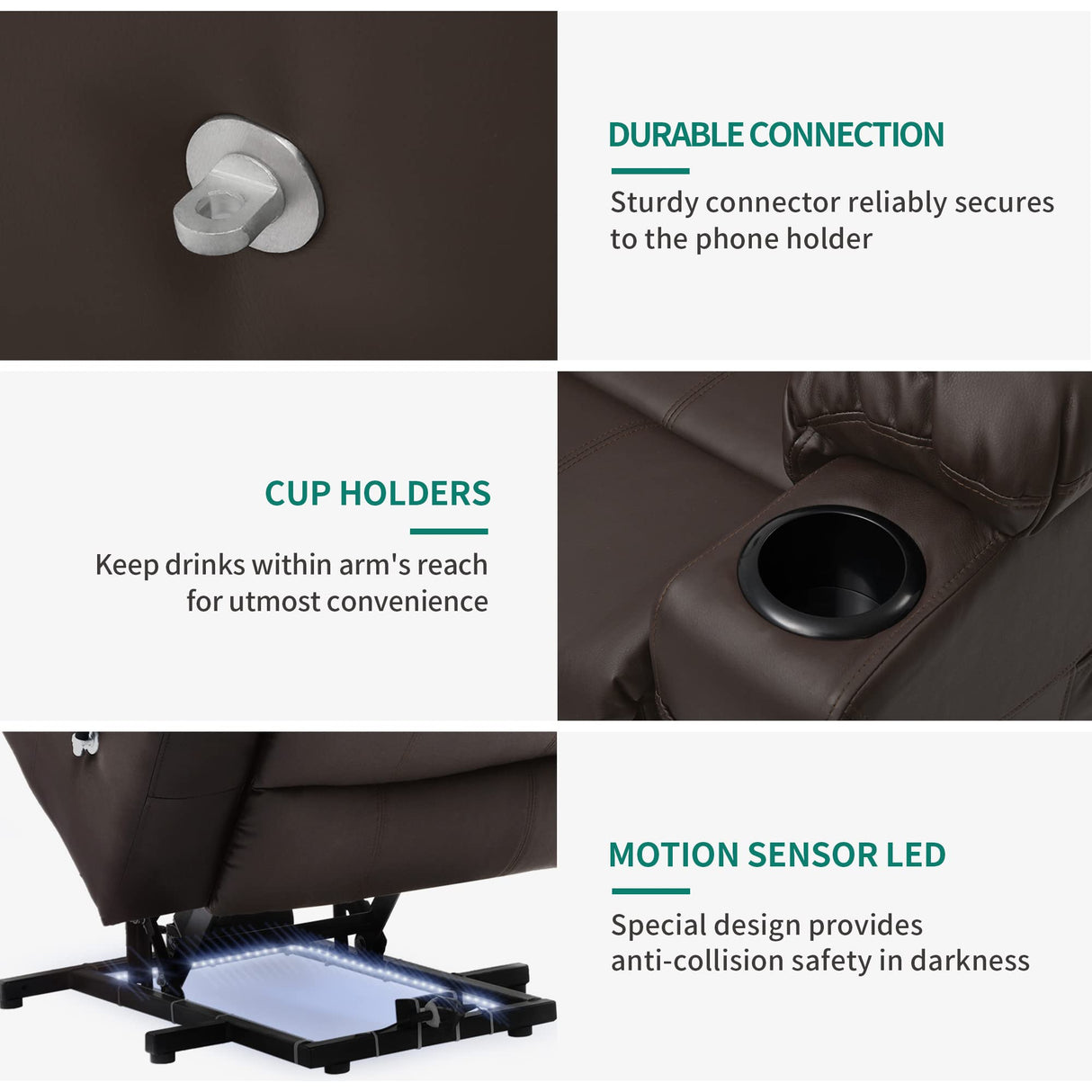 YITAHOME Recliner Chair with Phone Holder, Electric Power Lift Recliner Massage Sofa for Living Room, Home Theater Seating with Cup Holders and LED Lighting, Heated Recliner with USB Ports,Brown YITAHOME