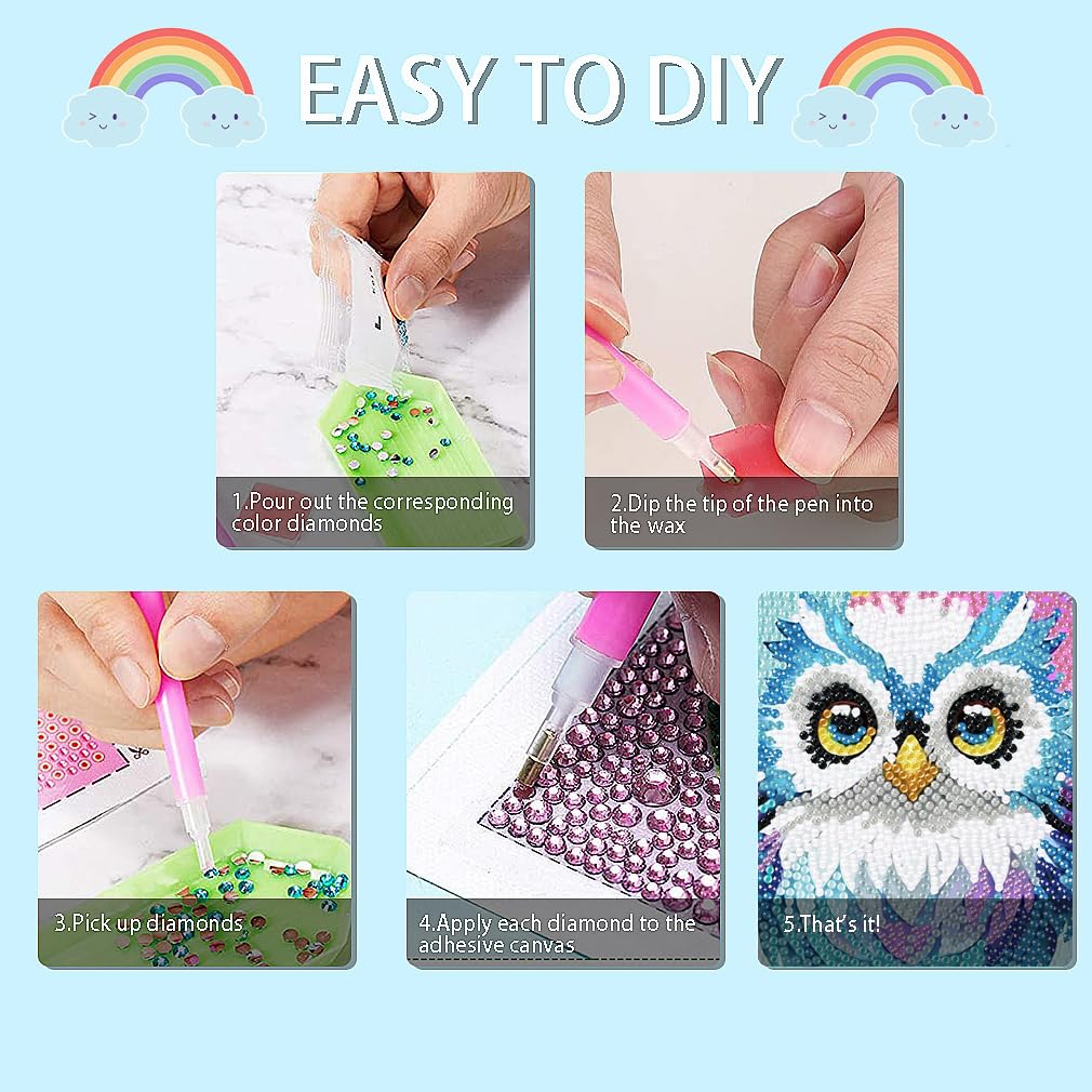 FQOVKYN 4 Packs 5D Cartoon Diamond Art Kits for Kids, Cute Animals DIY Diamond Arts Mosaic Kits for Adults Beginner, Full Round Drill Gem Art for Home Wall Decor Kids Present 6X6 inch FQOVKYN