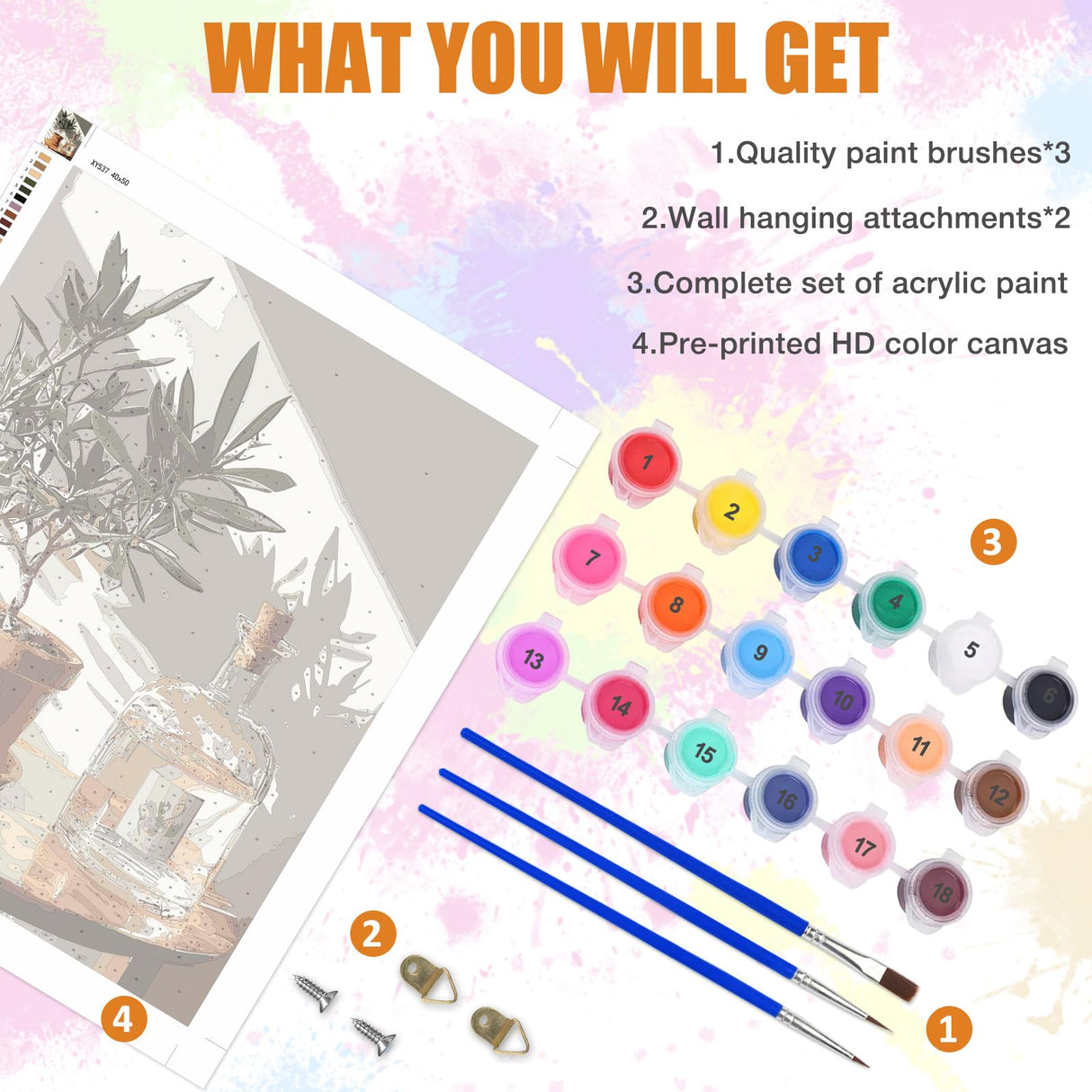 Lxmsja Plant Pot Paint by Numbers Kit for Adults, Sunlight Acrylic Paint by Numbers for Adults Beginner, DIY Craft Supplies Oil Painting Kits for Home Wall Decor 16x20 inch (No Frame) Lxmsja