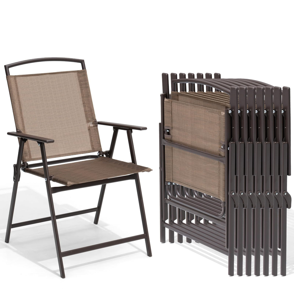 Crestlive Products Patio Folding Chairs Set of 8, Outdoor Folding Chairs with Durable Rust-Resistant Frame and Breathable Textilene Material for Outside, Brown Crestlive Products