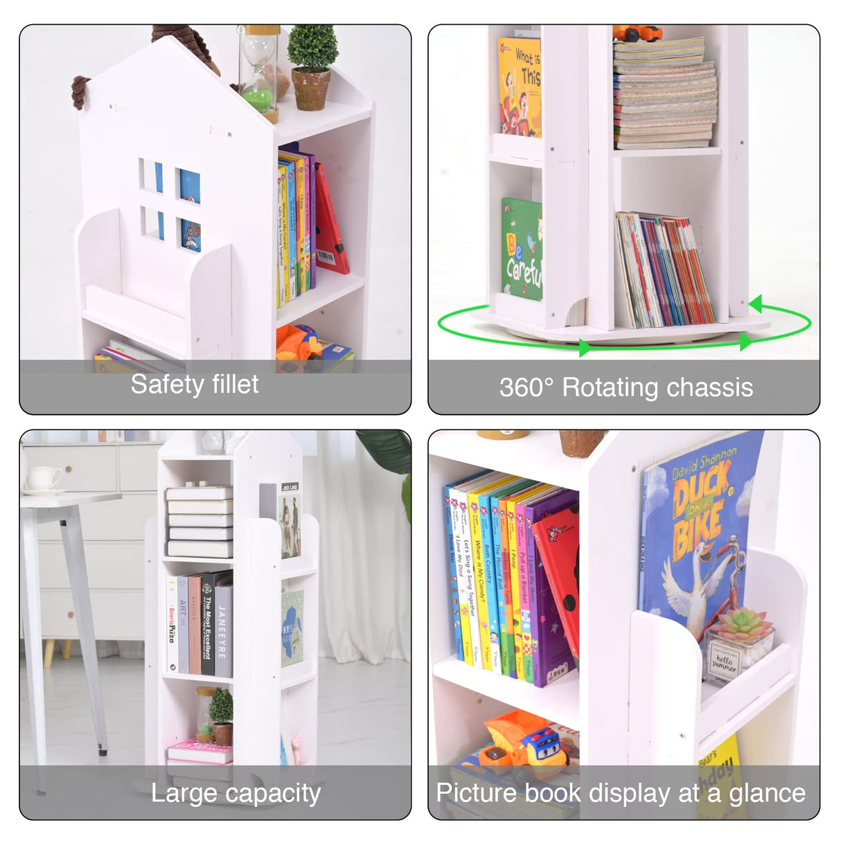 LEATOVOP 360° Rotating Bookshelf – Multi-Functional White Bookcase Storage Rack for Kids & Adults LEATOVOP