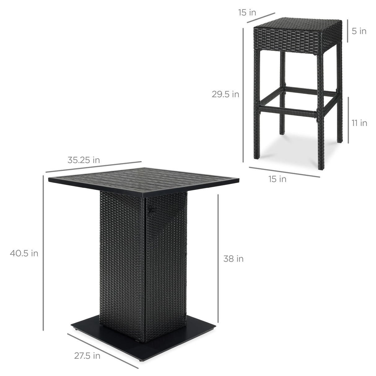 Best Choice Products 5-Piece Outdoor Wicker Bar Table Set for Patio, Poolside, Backyard w/Built-in Bottle Opener, Hidden Storage Shelf, Metal Tabletop, 4 Stools - Black Best Choice Products