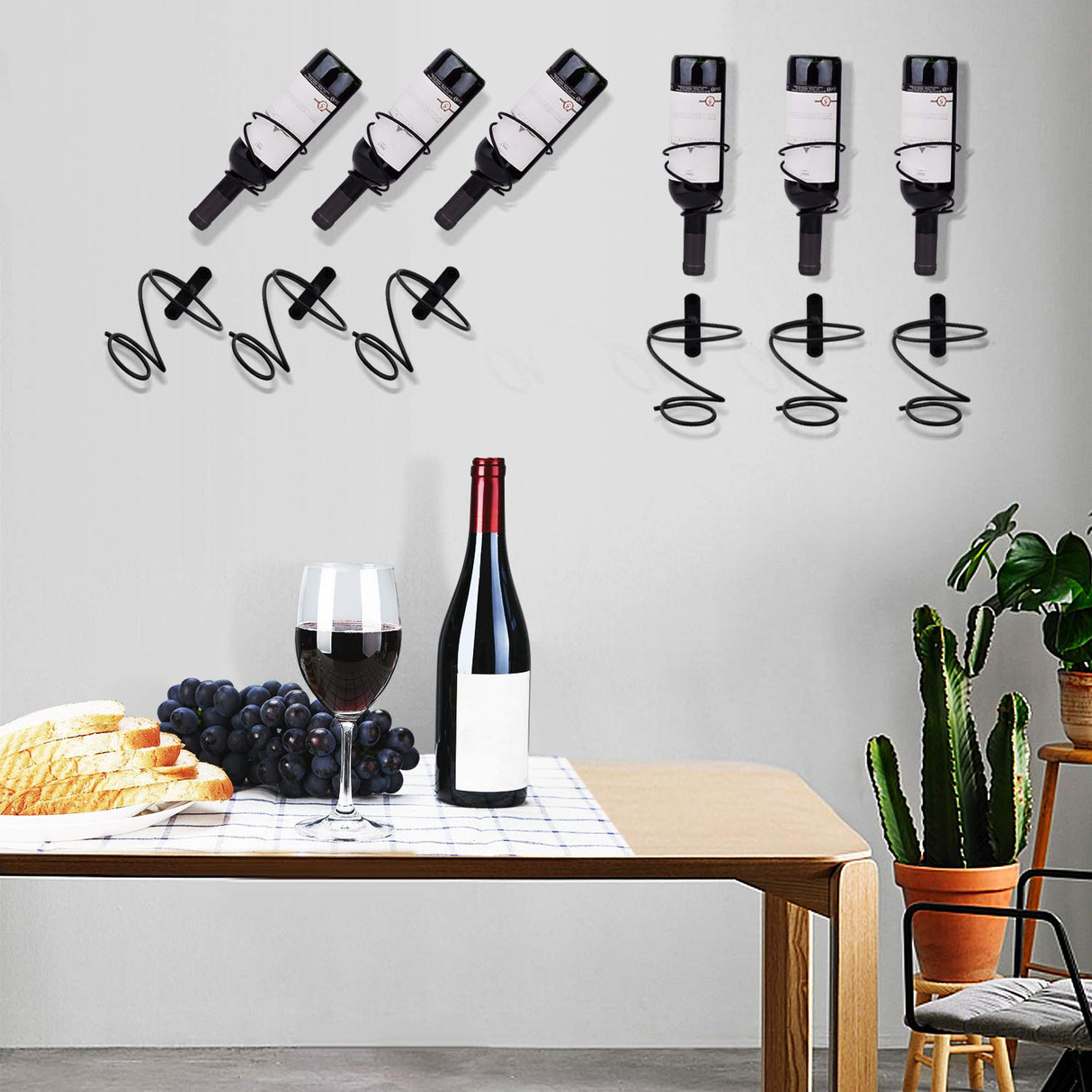 Mocoum 6 Pack Wall Mounted Wine Racks - Red Wine Bottle Display Holder with Screws, Metal Hanging Wine Rack Organizer for Beverages/Liquor Bottles Storage (6 Pack, Downwards-Style 2) Mocoum