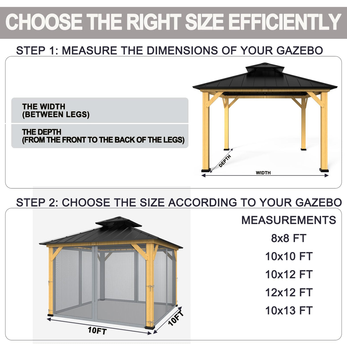 10-ft x 10-ft Gazebo Netting,Gazebo Replacement Mosquito Netting,Universal 4-Panel Mesh Screen Walls with Zippers(Only Netting)-Grey Zupoquk