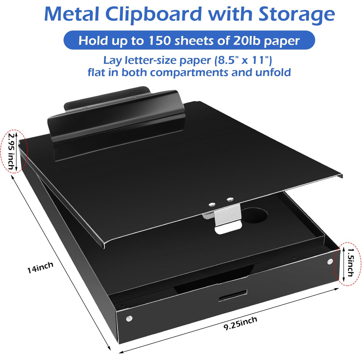 Janlaugh 1 Pieces Metal Storage Clipboard Letter Size Heavy Duty Aluminum Clip Board 14'' x 9.06'' x 2.95'' Contractor Clipboard Dual Storage Form Holder Paper Holder with High Capacity Clip Janlaugh