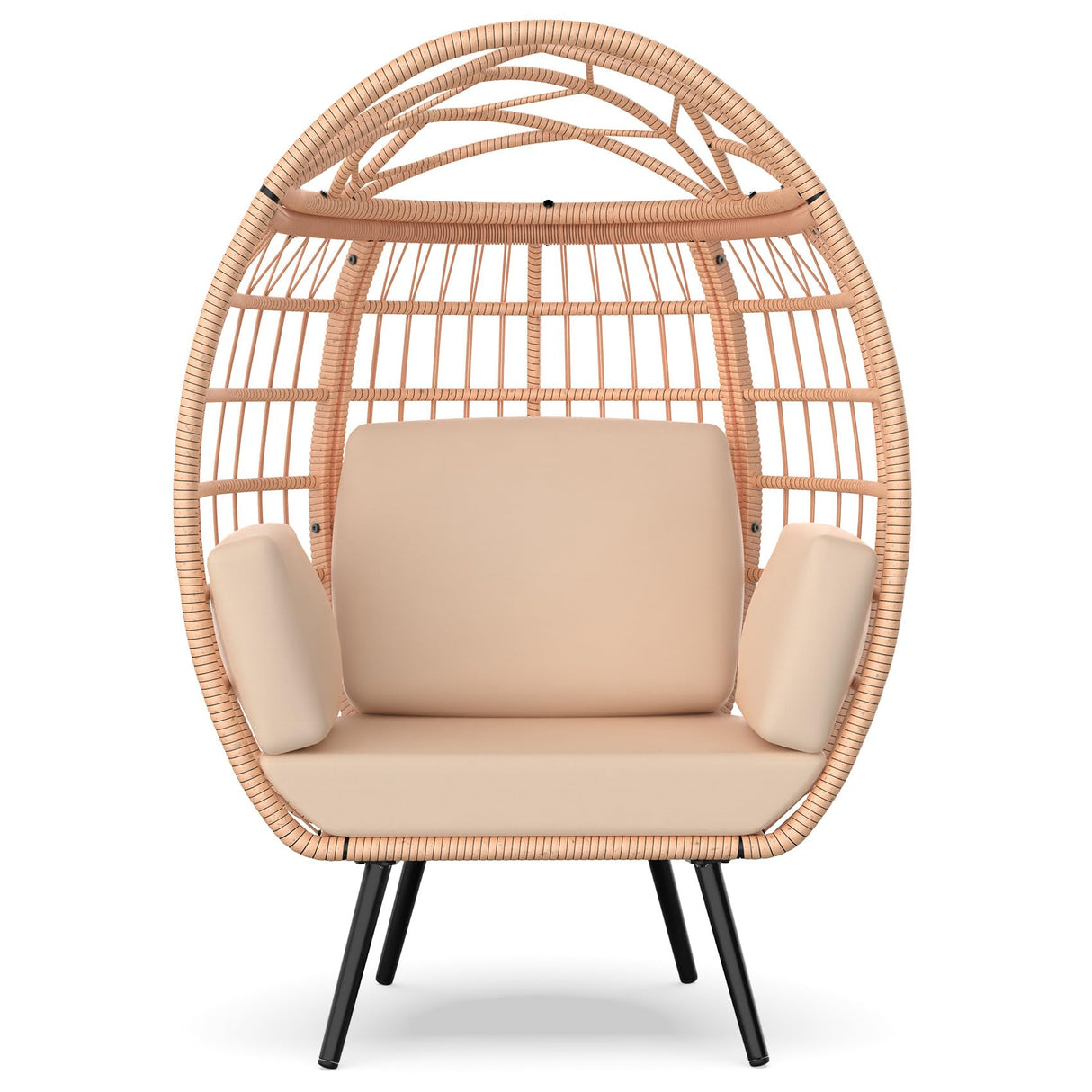 ZENPETIO Oversized Egg Chair, Indoor Outdoor Lounger with 4 UV Resistant Cushions, Storage Bag, All-Weather Wicker Egg Lounger Chair for Patio, Backyard, Living Room, 370lbs Capacity - Brown ZENPETIO