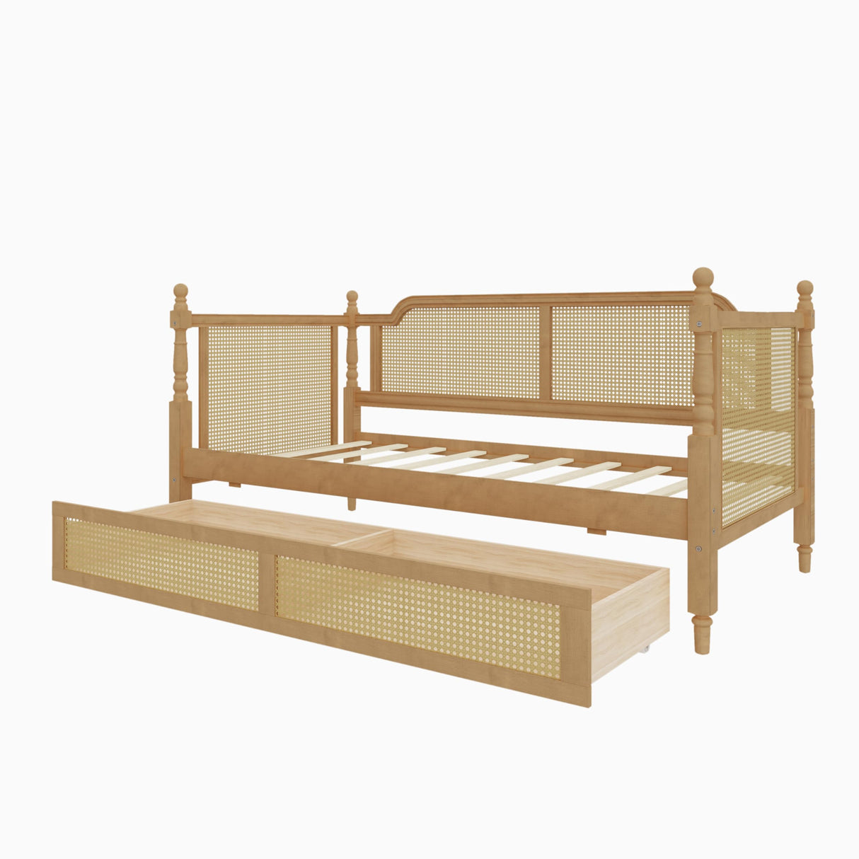 GYYBED Traditional Style Rattan Twin Size Daybed with 2 Drawers,Twin Size Wood Daybed Frame for Limited Space, Guest Room,Bedroom, Dormitory, Apartment (Twin+with 2 Drawers/Walnut) GYYBED