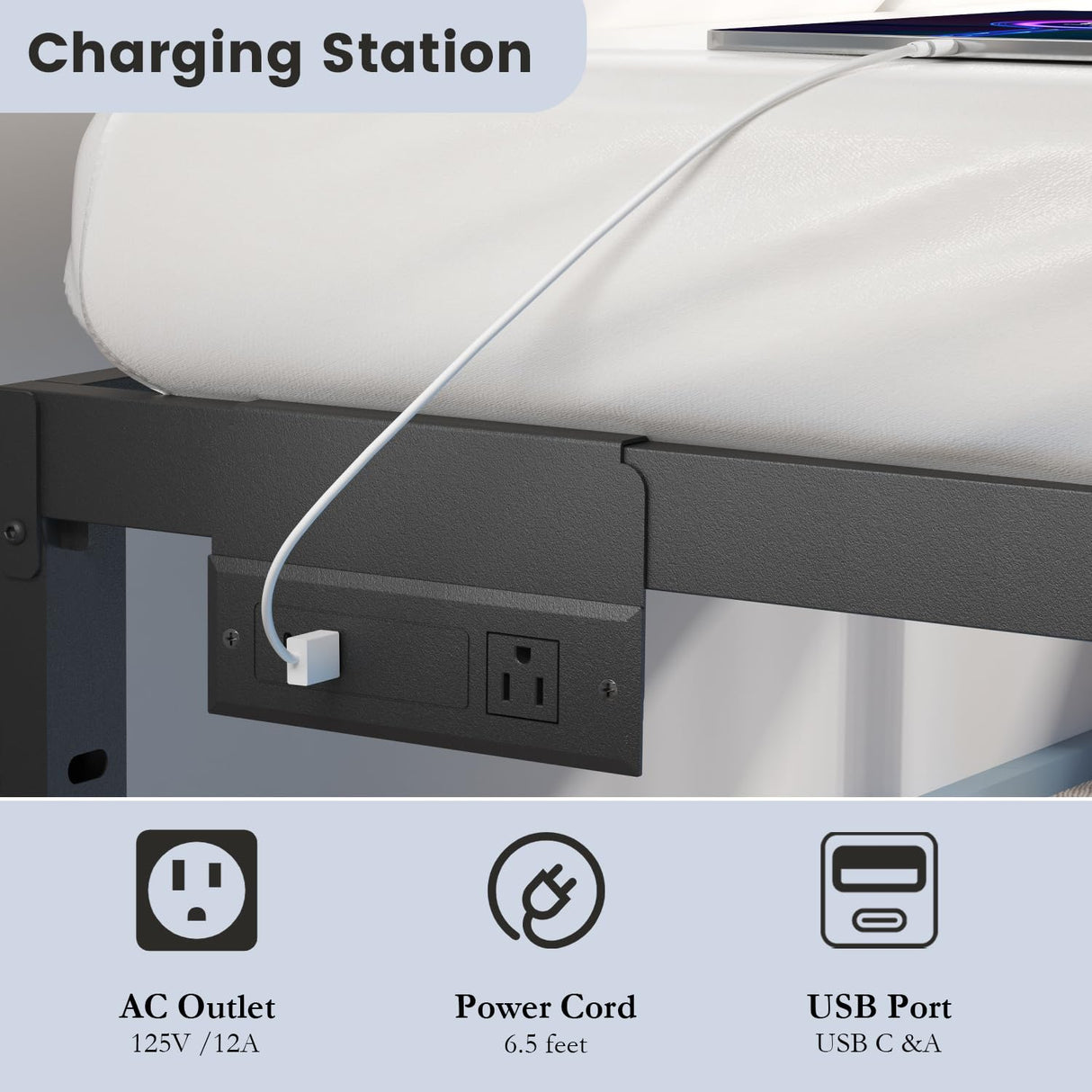 HAVONIZD Queen Size Bed Frame with LED Lights & Charging Station - 18 Inch Heavy Duty Metal Platform Bed Frame No Box Spring Needed, Easy Assembly, No Noise HAVONIZD