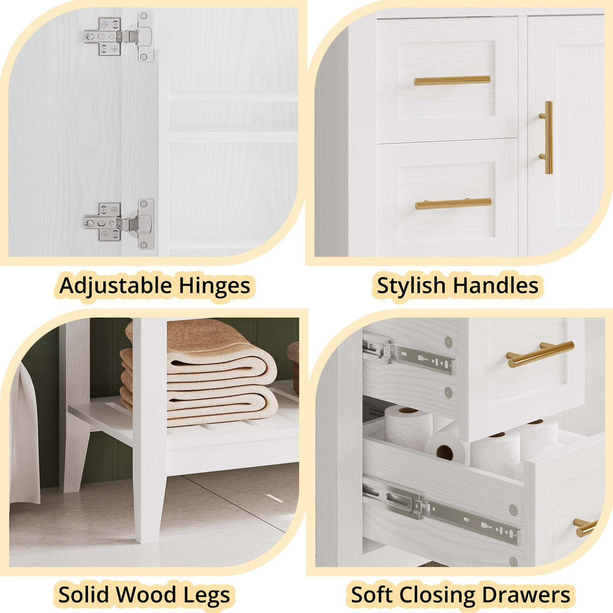 IRONCK Bathroom Vanity with Sink, 36" Modern Undermount Bathroom Sink Cabinet with 4 Drawers&Open Shelf, Vanity Sink with Charging Station and Door Shelves, White IRONCK