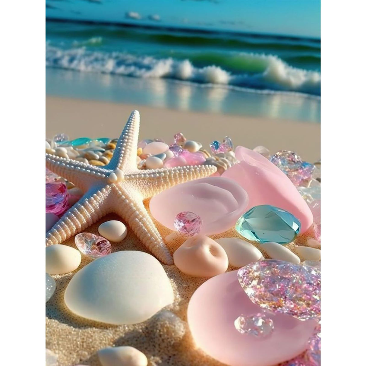 Beach Diamond Art Kits for Adults, Sea Stone Diamond Painting Kits for Adults Beginners, DIY 5D Beach Landscape Diamond Painting with Round Gem Art Kits for Gift Home Wall Decor 12x16 Inch Fountor