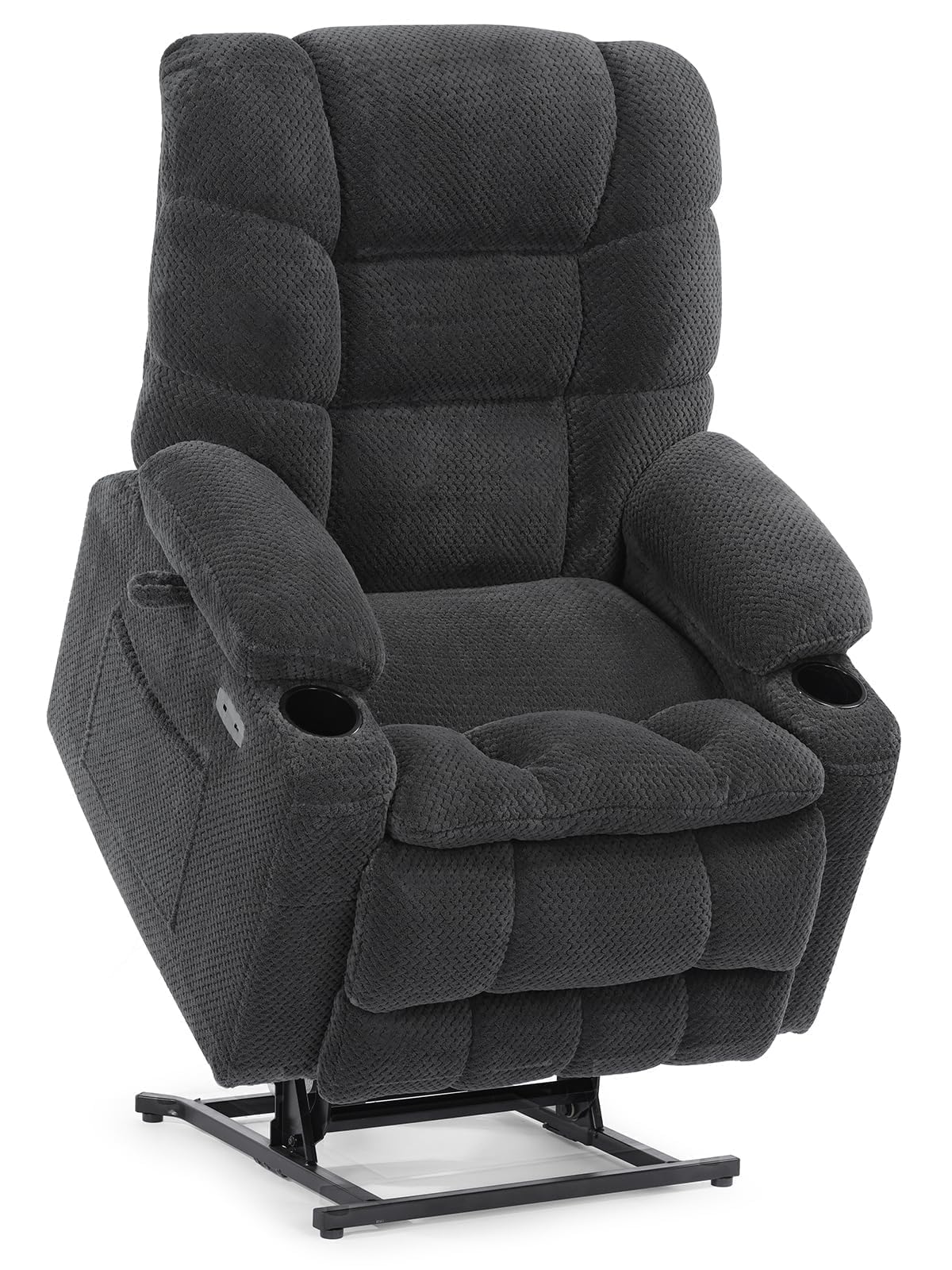 EONIX Dual Motor Lay Flat Power Lift Recliner Chair for Elderly with Heat and Massage, Electric Lift Chairs with Cup Holders for Living Room, 400lbs Heavy Duty, Plush Fabric, SLRY001060, Dark Grey EONIX