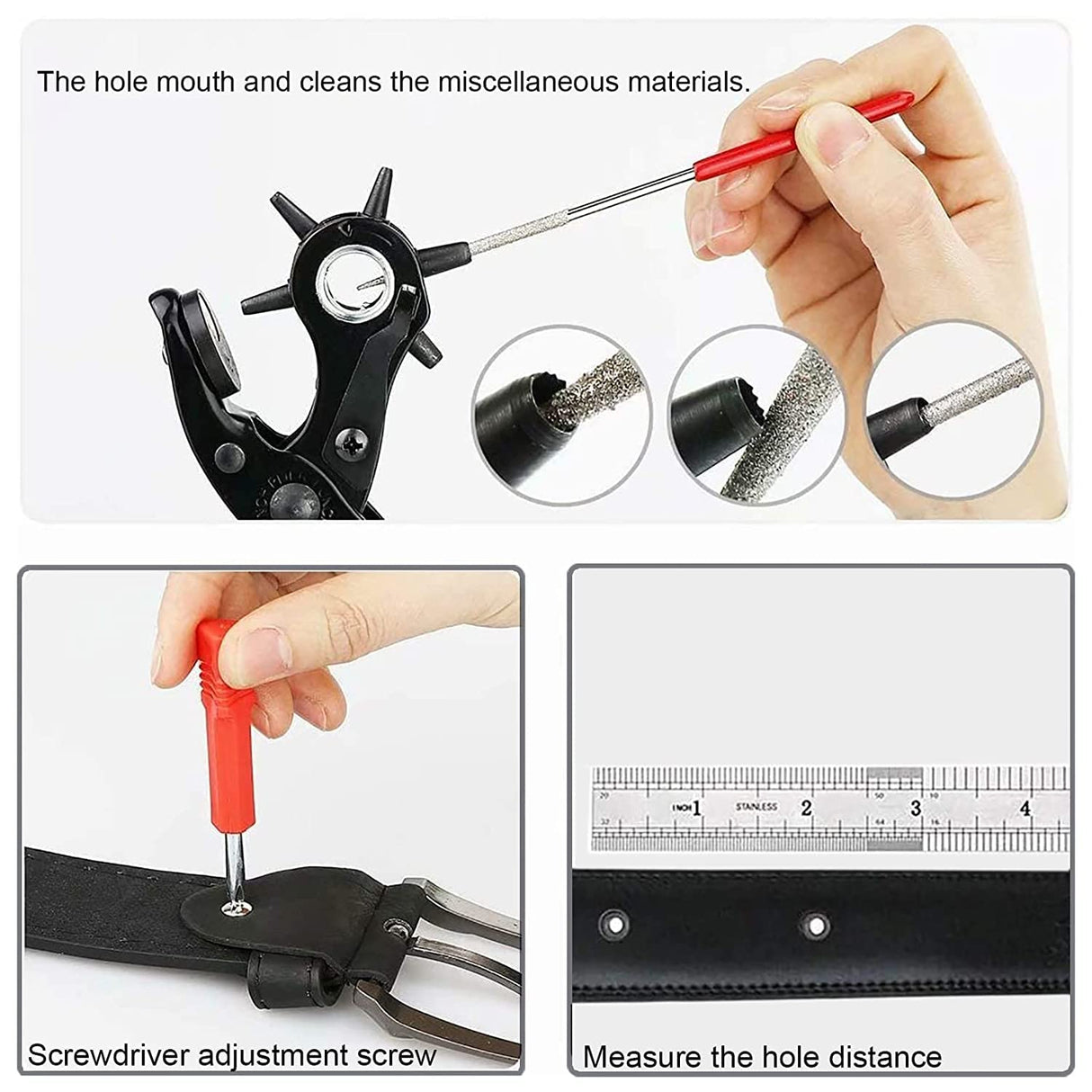 Leather Hole Punch, Belt Hole Puncher for Leather, Revolving Punch Plier Kit, Leathers Puncher Plier for Belts, Watches, Handbags, Punch Tool Diameter: 4.5/4 /3.5/3/2.5/2mm. WDDBHSKN
