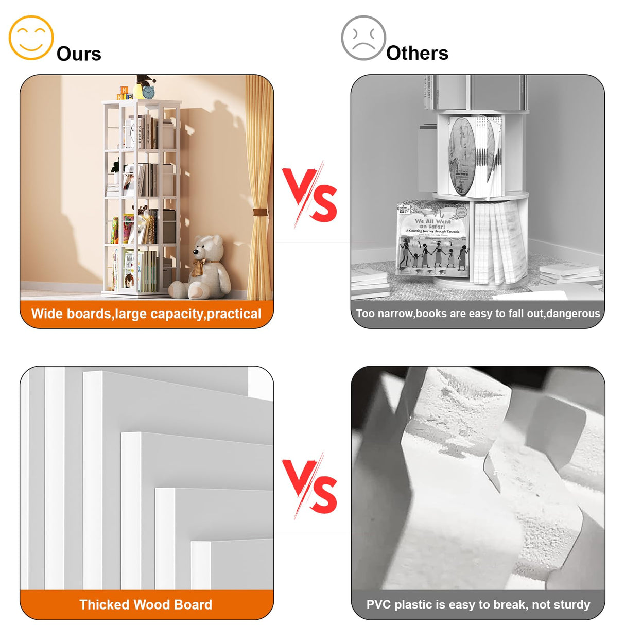 Besiost 360° Rotating Corner Bookshelf – Compact White 4-Tier Storage Rack for Small Spaces Besiost