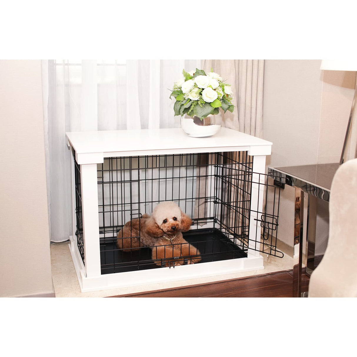 zoovilla White Dog Cage with Crate Cover, Dog Kennel Medium zoovilla