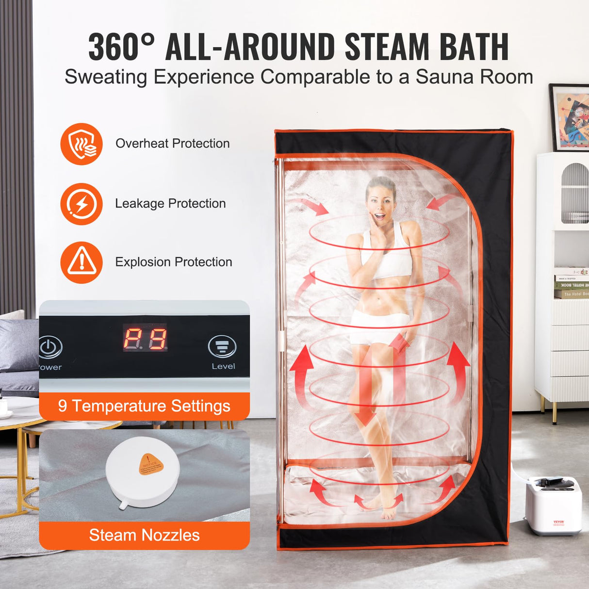 VEVOR Portable Steam Sauna Tent Full Size, 1000W Personal Sauna Blanket Kit for Home Spa, Detoxify & Soothing Heated Body Therapy, Time & Temperature Remote Control with Floor Mat, 2.9’x 2.9’x 5.25’ VEVOR