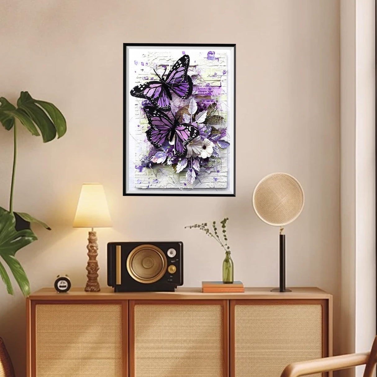 DOTZSO Butterfly Diaomnd Painting Kits for Adults DIY 5D Round Full Drill Butterfly Flowers Diamond Art Adult Diamond Painting Very Suitable for Home Leisure and Wall Decoration 11.8x15.7 (Inches) DOTZSO