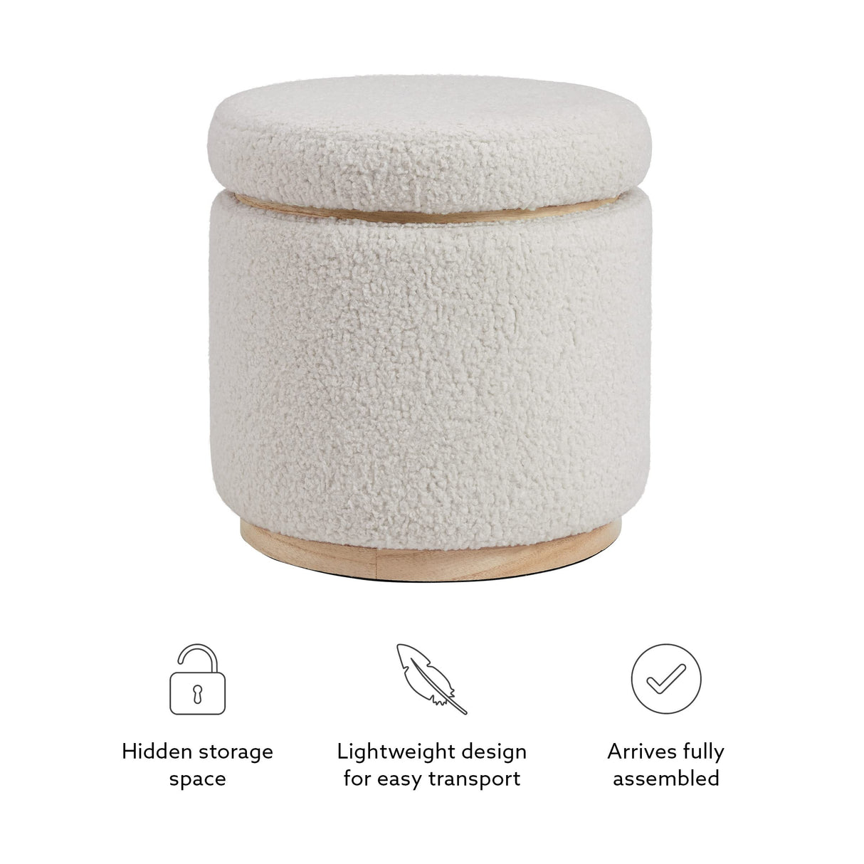 Linon Home Décor Cream Sherpa Round Storage Wooden Base by Linon Lexington Ottoman (AMZN2305) Linon