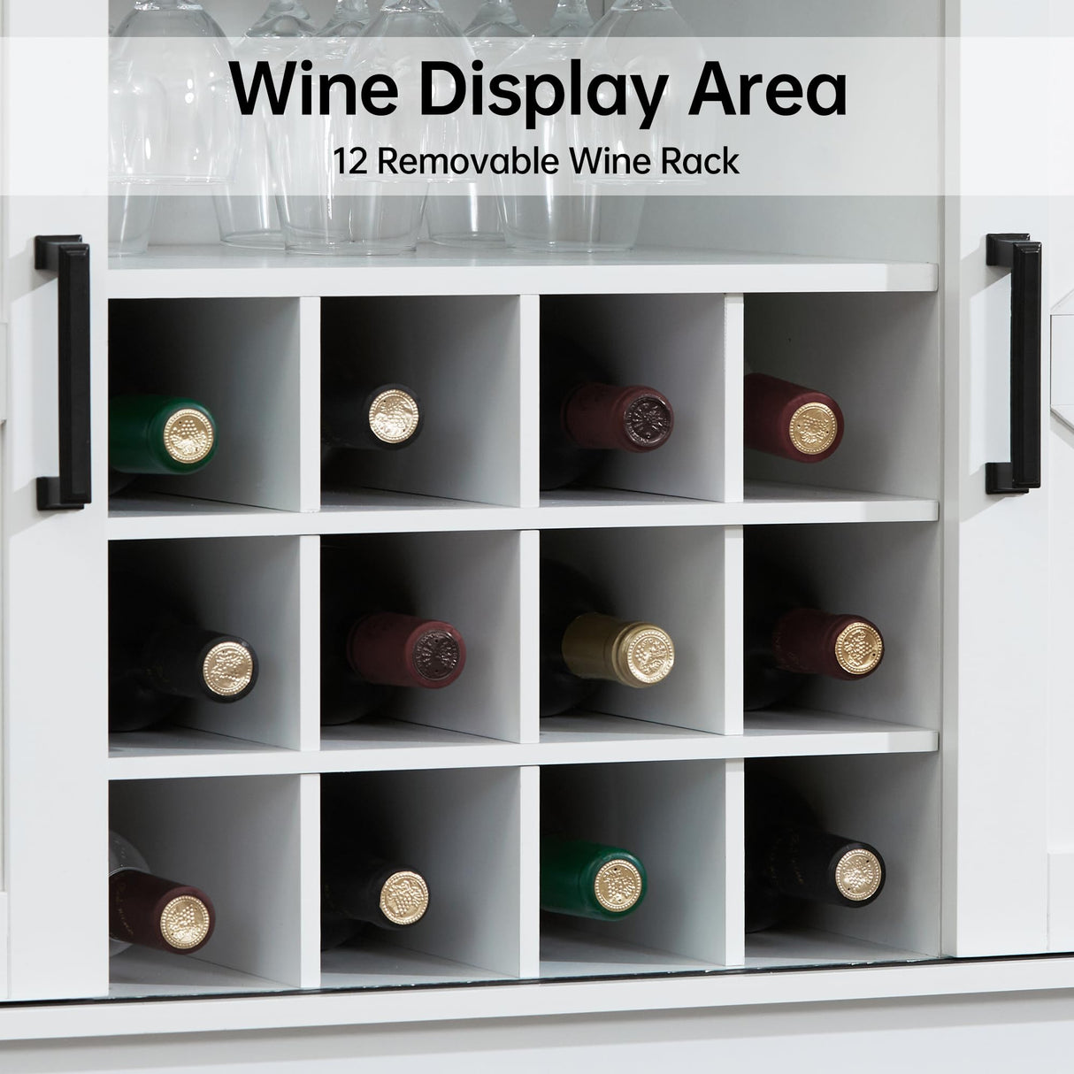 Winlice Buffet Cabinet w/Storage, Large 54" Farmhouse Wine & Coffee Bar Cabinet w/Sliding Barn Doors, Wine Rack, Rustic Large Buffet Sideboard w/3 Drawers for Living, Dining Room, White Winlice