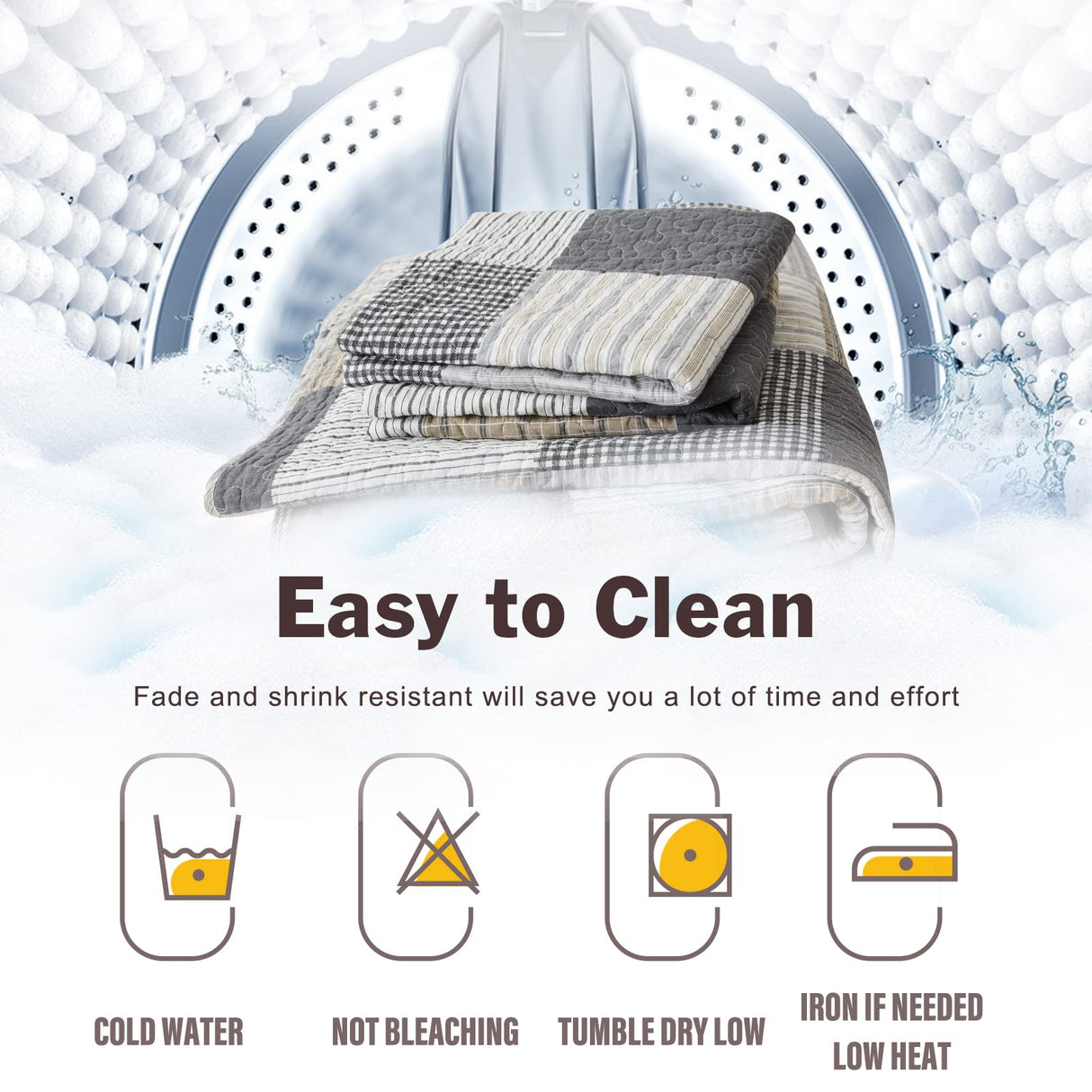 Y-PLWOMEN Plaid Quilt King Size - 100% Cotton Farmhouse King Quilt with 2 Pillow Shams, Breathable Lightweight Comforter Quilted Bedspreads Bedding Set, Grey Brown, King(98 * 106 Inch) Y-PLWOMEN