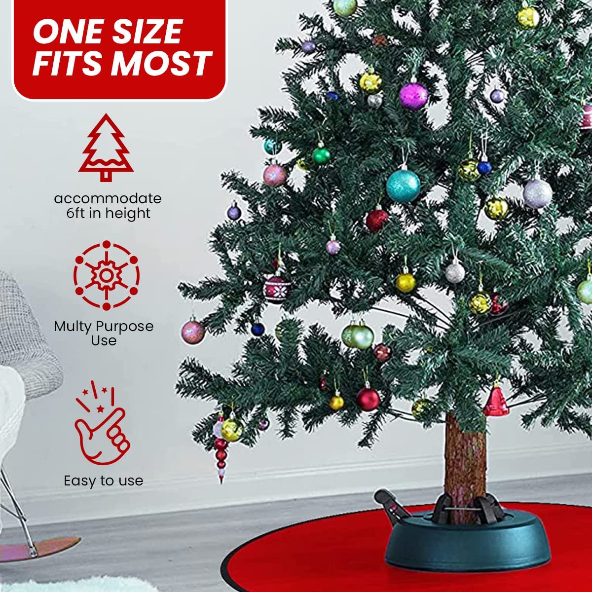 Top Treasures Christmas Tree Stand With Water Reservoir and Fast Clamp - Fits 6ft Tree with 5" Diameter - Equipped with a Water Level Indicator Top Treasures