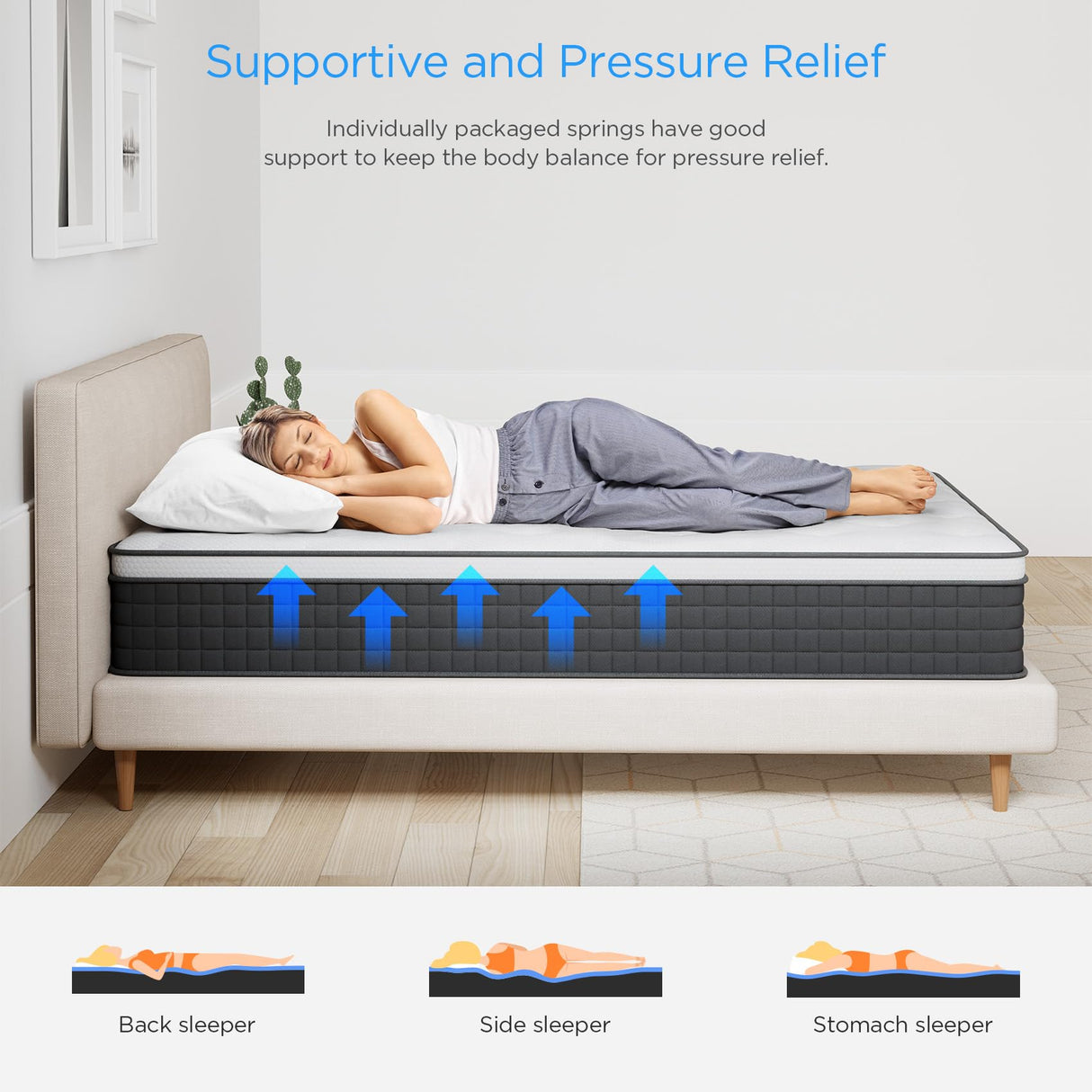Queen Mattress,10 Inch Queen Size Mattresses, Hybrid Mattress in a Box with Memory Foam and Independent Spring, Soft and Comfortable, Pressure Relief, Cool and Breathable, CertiPUR-US, Medium Firm PECHINOU