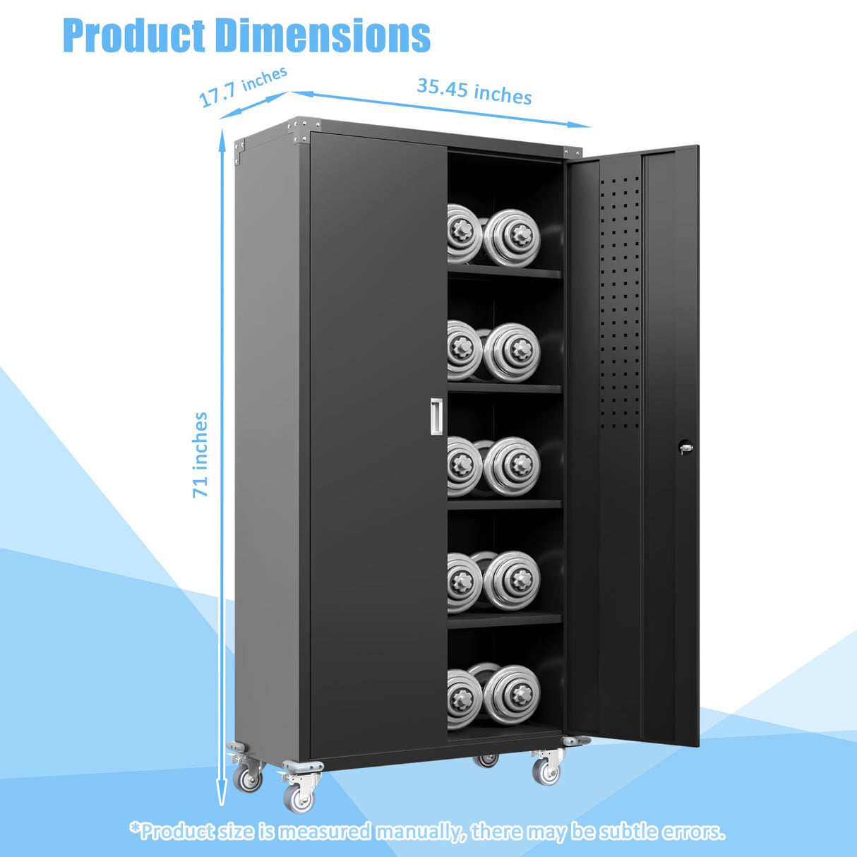 Waqiv 71''H Lockable Metal Garage Storage Cabinet on Wheels, Rolling Metal Storage Cabinet with 4 Adjustable Shelves, Rolling Tool Cabinet for Garage, Basement, Warehouse, Assembly Required Waqiv