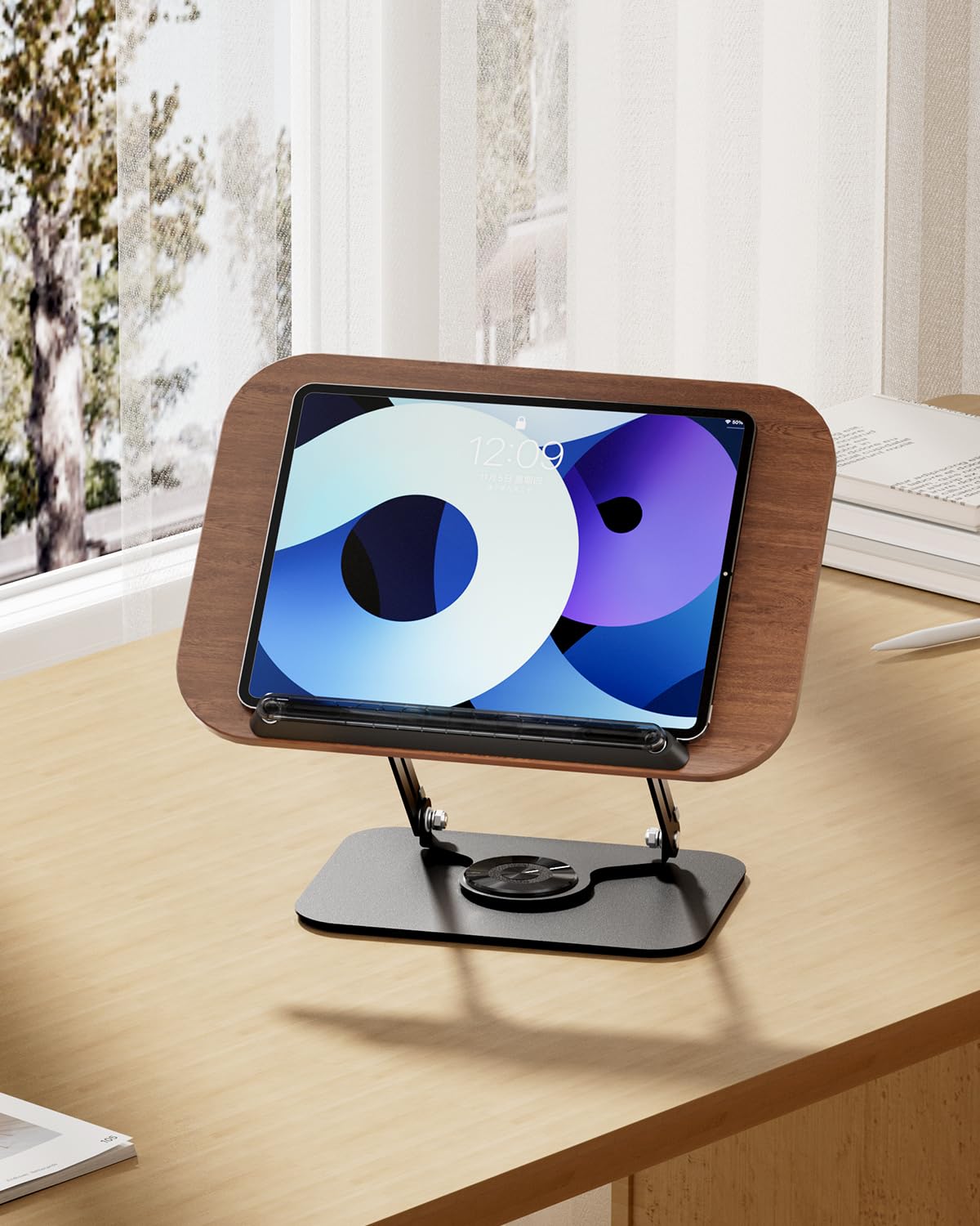 Viozon Book Stand for Reading,Book Holder, Height&Angle Adjustable, 360° Rotating Base, Foldable and Portable, Lightweight for Office, Kitchen, School Textbook, Recipe, Magazine,Kindle,Tablet DW Viozon