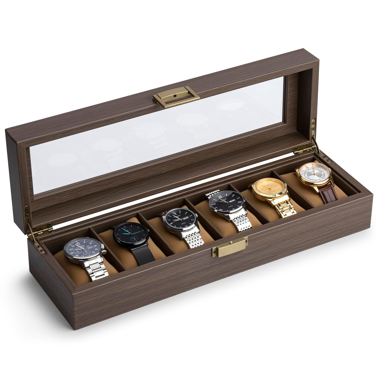 Lonian Watch Box, Watch Case for Men 6 Slots Wood Storage Watch Case Organizer with Glass Display Top Exquisite and Durable Lonian