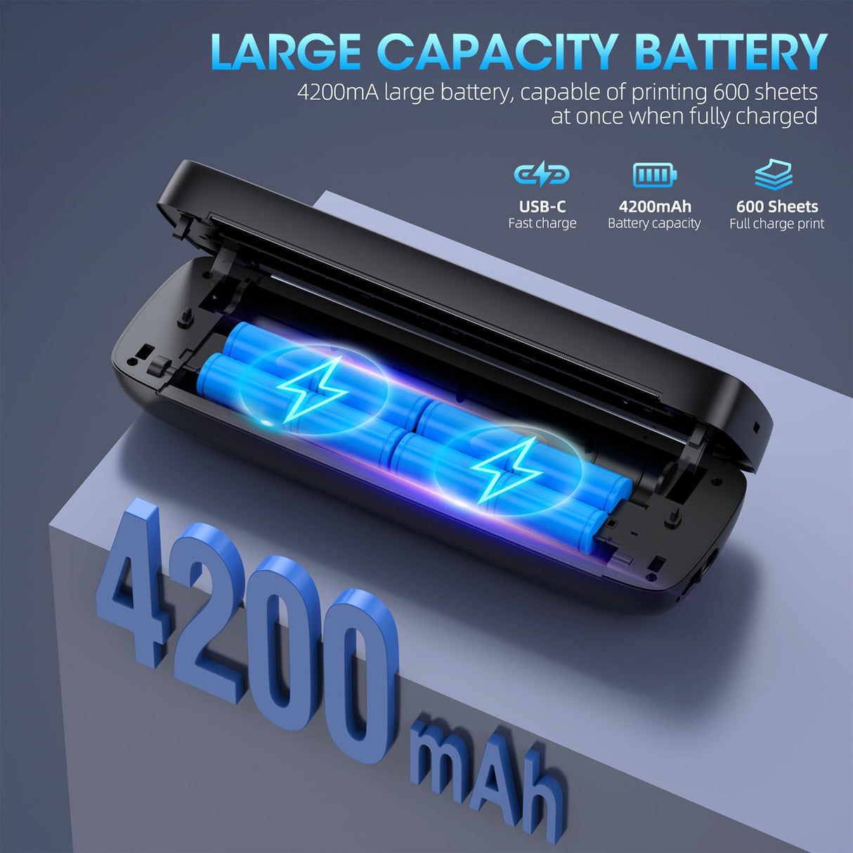 Portable-Printer with phone holder, Thermal-Wireless-Bluetooth-Mini Inkless-Printer for Travel Support 8.5" X 11" US Letter&Legal A4&A5 Thermal Paper, Compatible with Android and iOS Phone&Laptop GUTHERREN