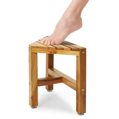 TEAKAURA Teak Shower Stool, Teak Shower Bench, 12'' Shower Foot Rest for Shaving Legs, Waterproof Teak Corner Shower Bench, Organizer Teak Stool, Corner Seat for Bathroom Livingroom