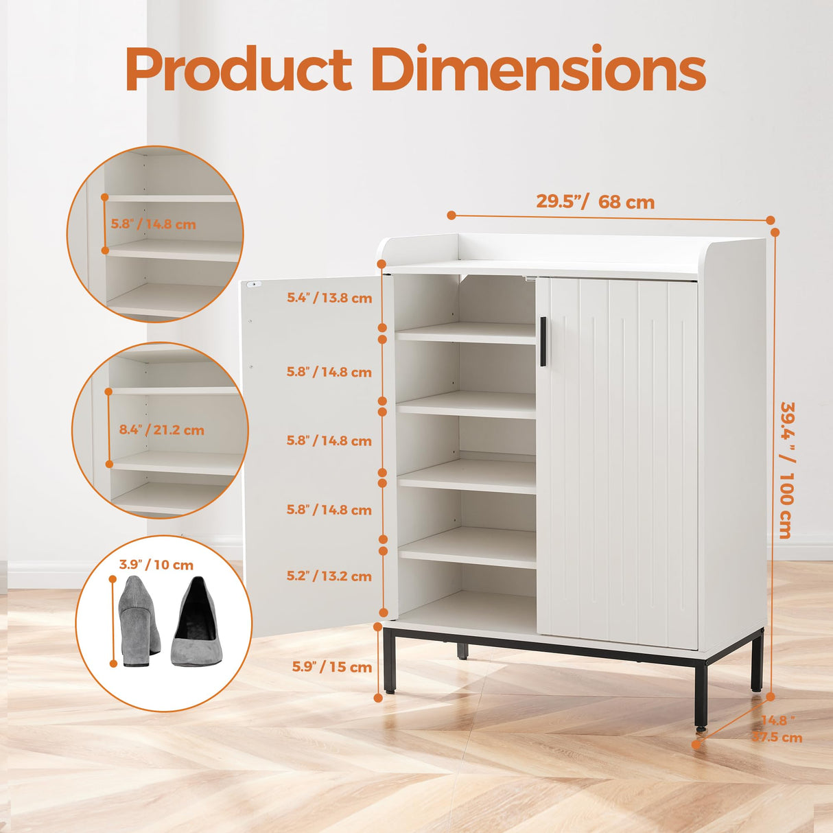 Mericonia Modern Shoe Cabinet with Metal Legs, Farmhouse Large 5-Tier Shoe Storage Cabinet with Doors, Wooden Shoe Organizer for Entryway, Hallway, Closet, Bedroom, Living Room, White Mericonia